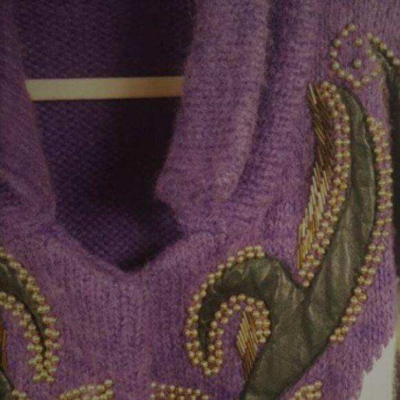 Vintage 80s long cardigan sweater jacket coat beads and applique - Picture 5 of 7